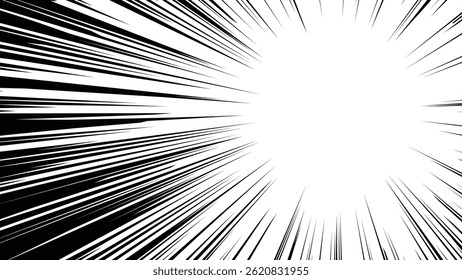 Rayons radiaux de bandes dessinées, lignes de vitesse de manga ou d'anime, effets de zoom et de mouvement. Arrière-plan action dessin animé. éléments de style art Pop. Illustration vectorielle