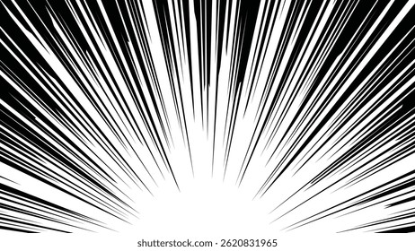 Rayons radiaux de bandes dessinées, lignes de vitesse de manga ou d'anime, effets de zoom et de mouvement. Arrière-plan action dessin animé. éléments de style art Pop. Illustration vectorielle