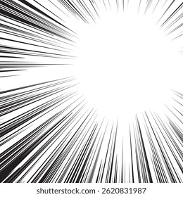 Comic book radial rays, manga or anime speed lines, zoom and motion effects. Cartoon action background. Pop art style elements. Vector illustration