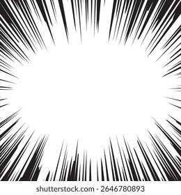 Rayos radiales de cómic, líneas de velocidad de manga o anime, efectos de zoom y movimiento. Fondo de acción de dibujos animados. Elementos de estilo de arte Pop. Ilustración vectorial