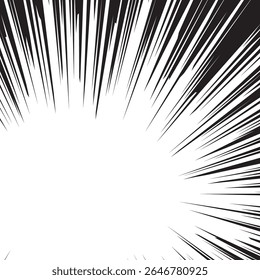 Rayos radiales de cómic, líneas de velocidad de manga o anime, efectos de zoom y movimiento. Fondo de acción de dibujos animados. Elementos de estilo de arte Pop. Ilustración vectorial