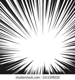 Comic book radial speed lines. Manga speed frame. Cartoon explosion background Superhero action. Vector illustration