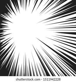 Líneas de velocidad radial de cómic. Marco de velocidad del manga. Fondo de movimiento de caricatura. Acción de superhéroe. Ilustración de vectores aislada en fondo blanco
