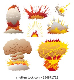 Comic book set of explosions, vector illustration