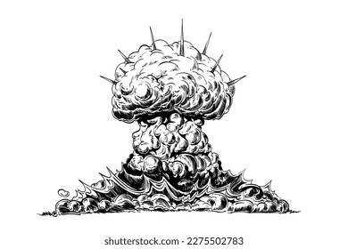 Comic book sketch nuclear explosion. Design template page. Hand drawn vector art illustration. 