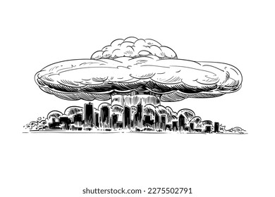Comic book sketch nuclear explosion. Design template page. Hand drawn vector art illustration. 