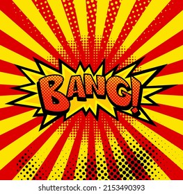 Comic book sound. Colored hand drawn speech bubble. Bang sound chat text effect in pop art style. Funny design vector item