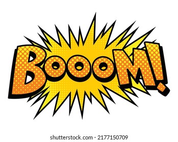 Comic book sound. Colored hand drawn speech bubble. Boom sound chat text effect in pop art style. Funny design vector item