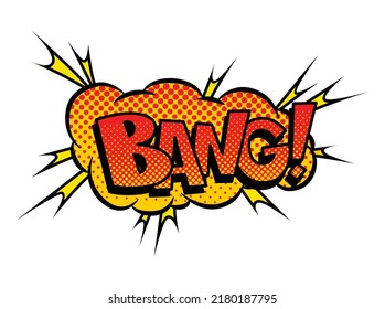 Comic book sound. Colored hand drawn speech bubble. Bang sound chat text effect in pop art style. Funny design vector item