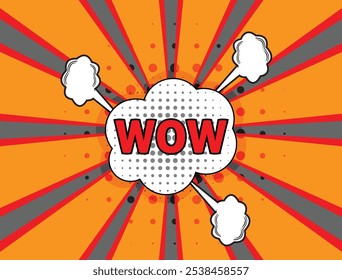 Comic book sound. Colored hand drawn speech bubble. Wow sound chat text effect in pop art style. Funny design vector item