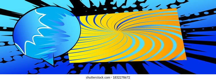 Comic book speech bubble with abstract colorful pattern. Talk icon. Cartoon dialogue vector design banner. Chat symbol template. Quotation balloon sticker.
