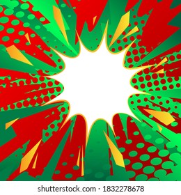 Burbuja del discurso del libro de historietas con un patrón colorido abstracto. Icono de llamada. Pancarta de diseño de vectores de diálogo de dibujos animados. Plantilla de símbolo de conversación. Pegatina de globo de citación.