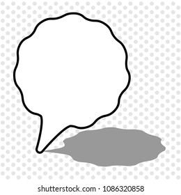 Comic book speech bubble, black on grey dotted background, icon, logo, for website, vector illustration.