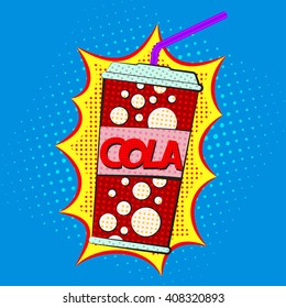 comic book speech bubble with cola sing on a dots pattern backgrounds in pop-art retro style, vector