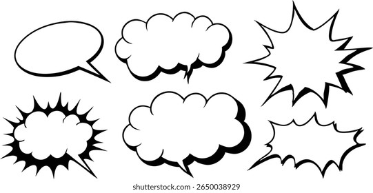 Comic book speech bubbles in black and white