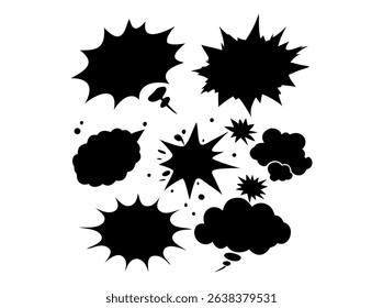 Comic Book Speech Bubbles and Explosions, element set featuring various comic book style speech bubbles and explosions, comic book, speech bubbles, explosions, comic, cartoon, graphic design, illustra