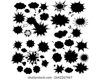 Comic Book Speech Bubbles and Explosions, element set featuring various comic book style speech bubbles and explosions, comic book, speech bubbles, explosions, comic, cartoon, graphic design, illustra