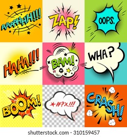 Comic Book Speech Bubbles And Expression Words.