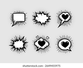 Burbujas de discurso de cómic con corazones