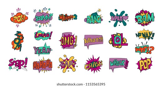 comic book speech bubbles onomatopeia expression letters