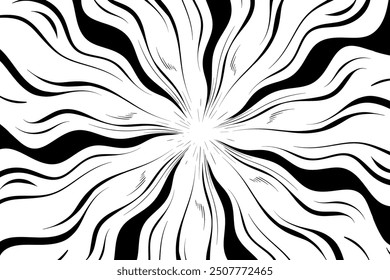 Fondo de líneas negras de velocidad de cómic. Diseño radial para cómic y manga. Efecto de explosión de anime. Marco del arte del anime