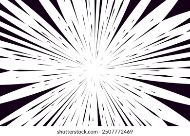Fondo de líneas negras de velocidad de cómic. Diseño radial para cómic y manga. Efecto de explosión de anime. Marco del arte del anime