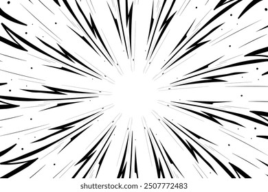 Fondo de líneas negras de velocidad de cómic. Diseño radial para cómic y manga. Efecto de explosión de anime. Marco del arte del anime
