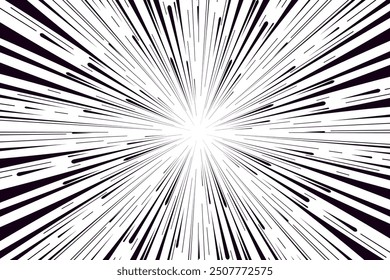 Fondo de líneas negras de velocidad de cómic. Diseño radial para cómic y manga. Efecto de explosión de anime. Marco del arte del anime