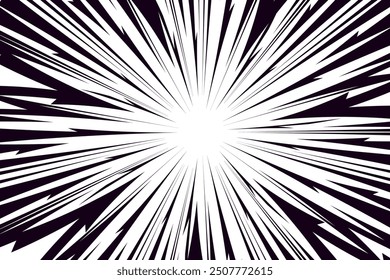 Comic book speed black lines background. Radial design for comic books and manga. Anime explosion effect. Anime art frame