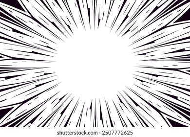 Comic book speed black lines background. Radial design for comic books and manga. Anime explosion effect. Anime art frame