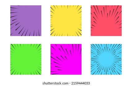 Comic book speed color lines set isolated on background stripe and radial effect style for manga speed frame, superhero action, explosion background. Motion line effect, pop art. Vector 10 eps