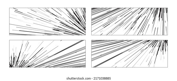 Comic Buch Geschwindigkeit Linien schwarze Farbstreifen und Radial-Effekt Stil für Manga-Speed Rahmen, Superhelden Action, Explosion Hintergrund. Motion Line-Effekt, Pop-Art. Vektor 10 eps