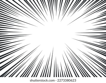 Comic book speed lines black monochrome explosion effect action power rays vector flat illustration. Burst circle radial pop art flash zoom tone movement stripes texture sharpened exploding design