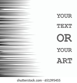 Comic book Speed Lines. Black and white vector elements. Horizontal motion on the left side.
 Trendy Pop-art design