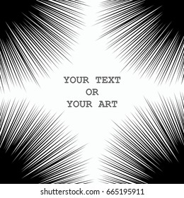Comic book Speed Lines. Black and white vector elements. Four radial bundles in the corners.
 Trendy Pop-art design