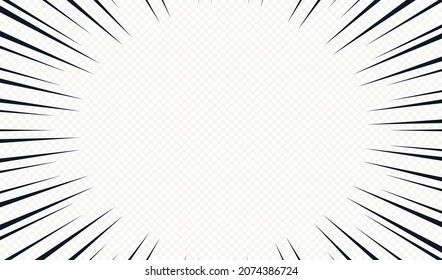 Líneas de velocidad del libro de historietas aisladas en franja de fondo transparente y estilo de efecto radial para el marco de velocidad del manga, acción de superhéroe, fondo de explosión. Efecto de línea de movimiento, arte pop. Vector 10 pasos