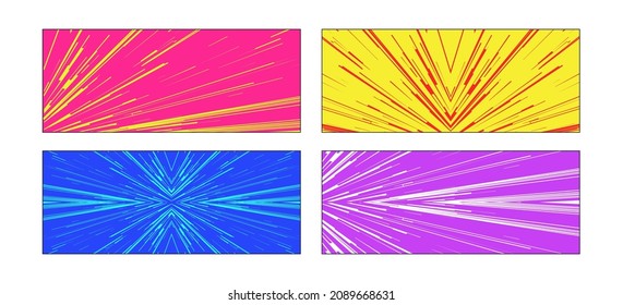 Comic book speed lines set stripe and radial effect style for manga speed frame, superhero action, explosion background. Motion line effect, pop art. Vector 10 eps