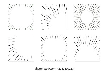 Comic book speed lines set isolated on background stripe and radial effect style for  manga speed frame, superhero action, explosion background. Motion line effect, pop art. Vector 10 eps