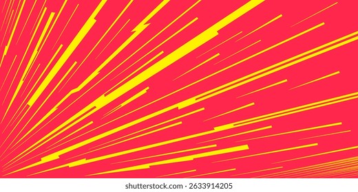Comic-Buch Geschwindigkeit rot gelbe Farblinien einzeln auf Hintergrund Streifen und Radialeffekt Stil für Manga Speed Frame, Superhelden-Aktion, Explosion Hintergrund. Bewegungslinieneffekt, Pop Art. Vektor 10 eps