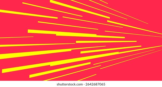 Líneas de color rojo amarillo de la velocidad del cómic aisladas en la raya del fondo y estilo radial del efecto para el marco de la velocidad del manga, acción del superhéroe, fondo de la explosión. Efecto de línea de movimiento, arte pop. Vector 10 eps