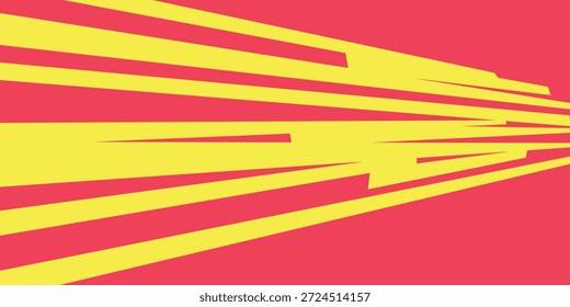 Linhas de cor vermelha amarela isoladas na faixa de fundo e estilo de efeito radial para o quadro de velocidade do mangá, ação de super-herói, plano de fundo de explosão. Efeito de linha de movimento, pop art. Vetor. Eps 10