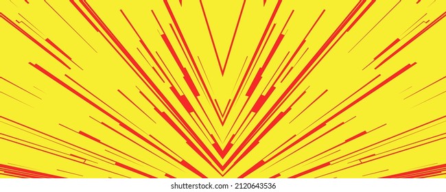 Comic book speed yellow red color lines isolated on background stripe and radial effect style for manga speed frame, superhero action, explosion background. Motion line effect, pop art. Vector 10 eps
