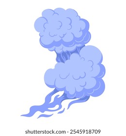 Comic book steam cloud. Cartoon puff cloud, blue smoke cloud, pastel colour dust flat vector illustration. Dust cloud on white