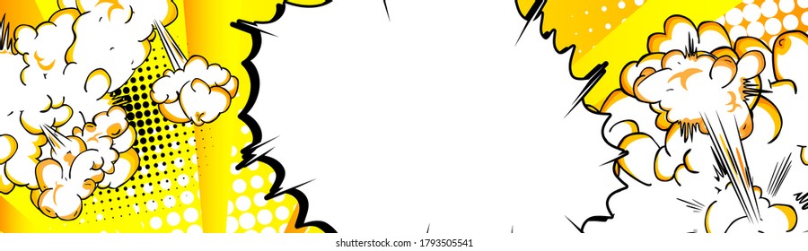 Banner abstracto de estilo de libro de historietas con burbuja de voz en blanco. Ilustración de fondo coloreada con diseño de dibujos animados. Fondo de historietas vectoriales.
