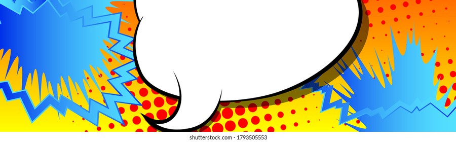 Comic book style abstract banner with blank speech bubble. Cartoon design colored background illustration. Vector comics backdrop.