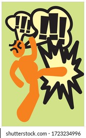 Comic Book Style Angry Character Kicking. Vector Illustration