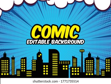 Comic book style background, big city skyline outlines