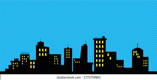 Comic book style background, big city skyline outlines