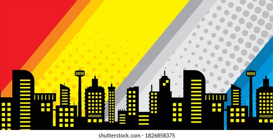 Comic book style background, big city skyline outlines