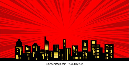 Comic book style background, big city skyline outlines